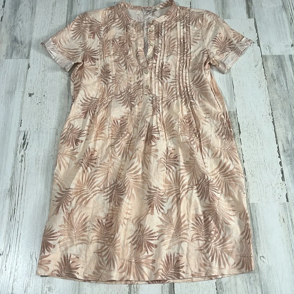 Faherty Gemina Linen Blend Shift Dress in Peach Palms Size Small - Picture 5 of 12